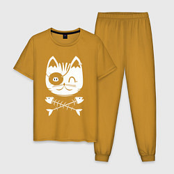 Пижама хлопковая мужская Котик пират, цвет: горчичный