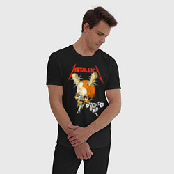 Пижама хлопковая мужская Metallica - оранжевый череп, цвет: черный — фото 2