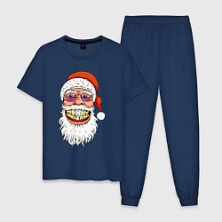 Пижама хлопковая мужская Довольный Санта, цвет: тёмно-синий