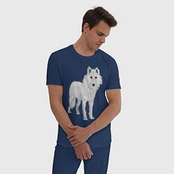 Пижама хлопковая мужская Белый волк, цвет: тёмно-синий — фото 2