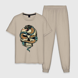 Пижама хлопковая мужская Snake&Skull, цвет: миндальный