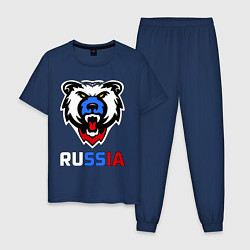 Пижама хлопковая мужская Русский медведь цвета тёмно-синий — фото 1