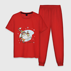 Пижама хлопковая мужская Рождественский гном, цвет: красный