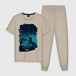 Пижама хлопковая мужская Конь, цвет: миндальный
