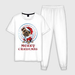 Пижама хлопковая мужская Мопс Pug, цвет: белый