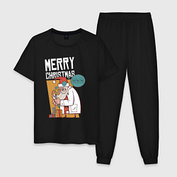 Пижама хлопковая мужская Санта-ученый, цвет: черный