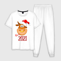 Пижама хлопковая мужская Веселый бык 2021, цвет: белый