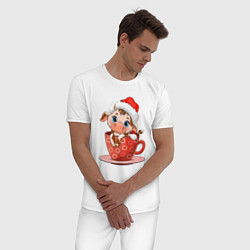 Пижама хлопковая мужская Бычок в кружке, цвет: белый — фото 2