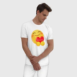Пижама хлопковая мужская Смайлик с сердечком, цвет: белый — фото 2