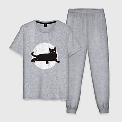 Пижама хлопковая мужская Черный кот, цвет: меланж