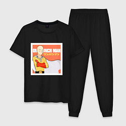 Пижама хлопковая мужская Сайтама One Punch Man, цвет: черный