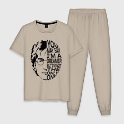 Пижама хлопковая мужская Джон Леннон, цитата Imagine, цвет: миндальный