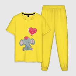 Пижама хлопковая мужская Влюбленный слоник, цвет: желтый