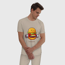 Пижама хлопковая мужская Бургер на спорте, цвет: миндальный — фото 2