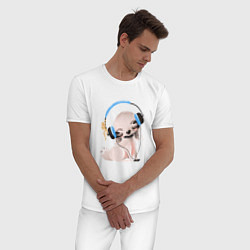 Пижама хлопковая мужская Собачка в наушниках, цвет: белый — фото 2