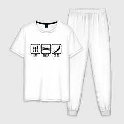 Пижама хлопковая мужская EAT SLEEP CS GO Z, цвет: белый