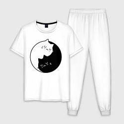 Пижама хлопковая мужская Yin and Yang cats, цвет: белый