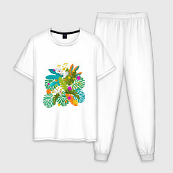 Пижама хлопковая мужская Тропики, цвет: белый