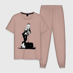 Пижама хлопковая мужская Человек бензопила Пауэр, цвет: пыльно-розовый