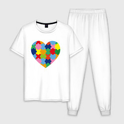 Пижама хлопковая мужская Сердце-пазл, цвет: белый