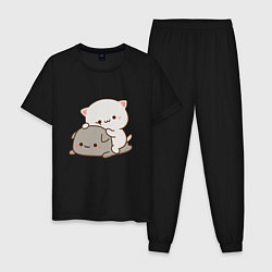 Пижама хлопковая мужская Милые котики, цвет: черный