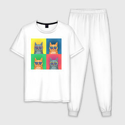 Пижама хлопковая мужская Pop Art Коты, цвет: белый