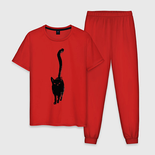 Мужская пижама Черный кот тушью / Красный – фото 1