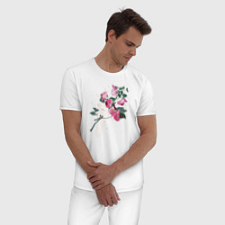Пижама хлопковая мужская Flowers, цвет: белый — фото 2