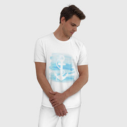 Пижама хлопковая мужская Якорь на акварельном фоне, цвет: белый — фото 2