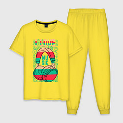 Пижама хлопковая мужская Музыка это моя жизнь, цвет: желтый