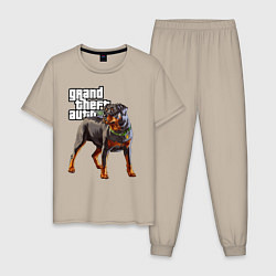 Пижама хлопковая мужская ЧОП - ротвейлер из GTA 5, цвет: миндальный