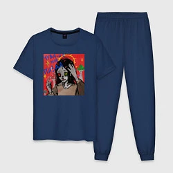 Пижама хлопковая мужская Мухомор, цвет: тёмно-синий