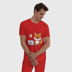 Пижама хлопковая мужская Cute fox and laptop, цвет: красный — фото 2