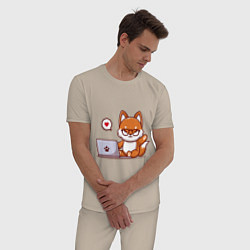 Пижама хлопковая мужская Cute fox and laptop, цвет: миндальный — фото 2