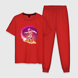 Пижама хлопковая мужская Космический серфинг, цвет: красный
