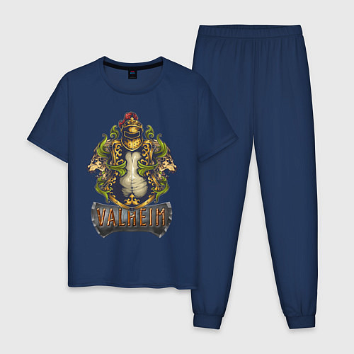 Мужская пижама Valheim рыцарь и львы / Тёмно-синий – фото 1