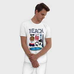 Пижама хлопковая мужская Beach, цвет: белый — фото 2