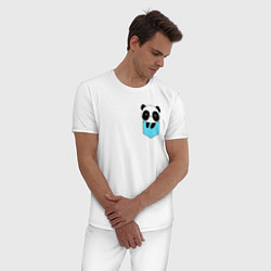 Пижама хлопковая мужская Панда милашка в кармашке, цвет: белый — фото 2