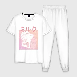 Пижама хлопковая мужская Vaporwave Strawberry Milk, цвет: белый