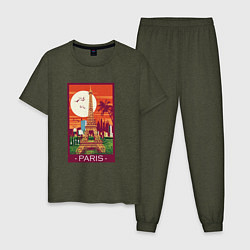 Пижама хлопковая мужская Париж, цвет: меланж-хаки
