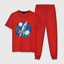 Пижама хлопковая мужская Ракета, цвет: красный