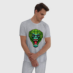 Пижама хлопковая мужская Злая зеленая обезьяна, цвет: меланж — фото 2
