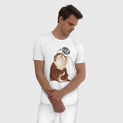 Пижама хлопковая мужская СПЯЩИЙ КОТ, цвет: белый — фото 2