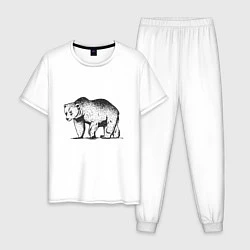 Пижама хлопковая мужская Медведь Гризли Grizzly Bear, цвет: белый