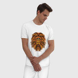 Пижама хлопковая мужская Голова Льва узор Мандала, цвет: белый — фото 2