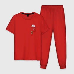 Пижама хлопковая мужская BT21 В КАРМАНЕ, цвет: красный