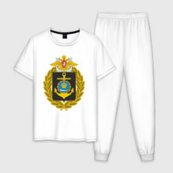 Пижама хлопковая мужская ВМФ КАСПИЙСКАЯ ФЛОТИЛИЯ, цвет: белый