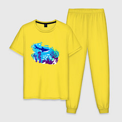 Пижама хлопковая мужская Акула и подводный мир, цвет: желтый