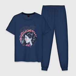 Пижама хлопковая мужская Девушка - пантера StayWild, цвет: тёмно-синий