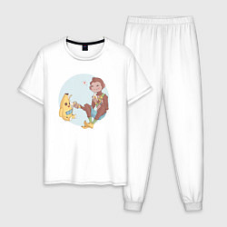 Пижама хлопковая мужская Манки и Банан, цвет: белый